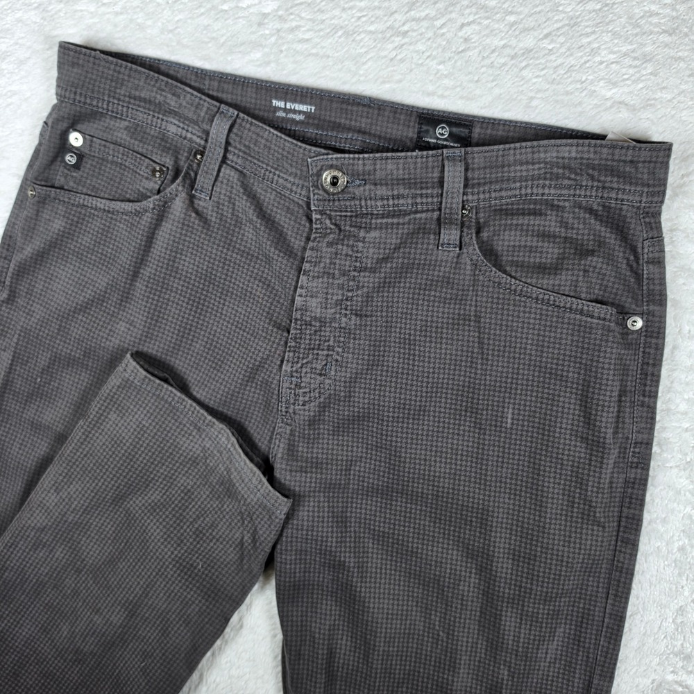 AG Adriano Goldschmied The Everett Mens 33x34 Grey Houndstooth Slim Straight